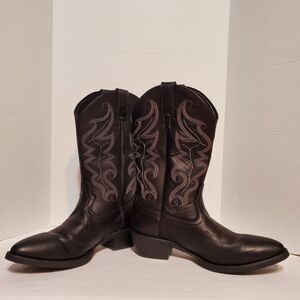 Justin Black Leather Stitch Detail Cowboy Boots Style 2566 Men's Size 11D